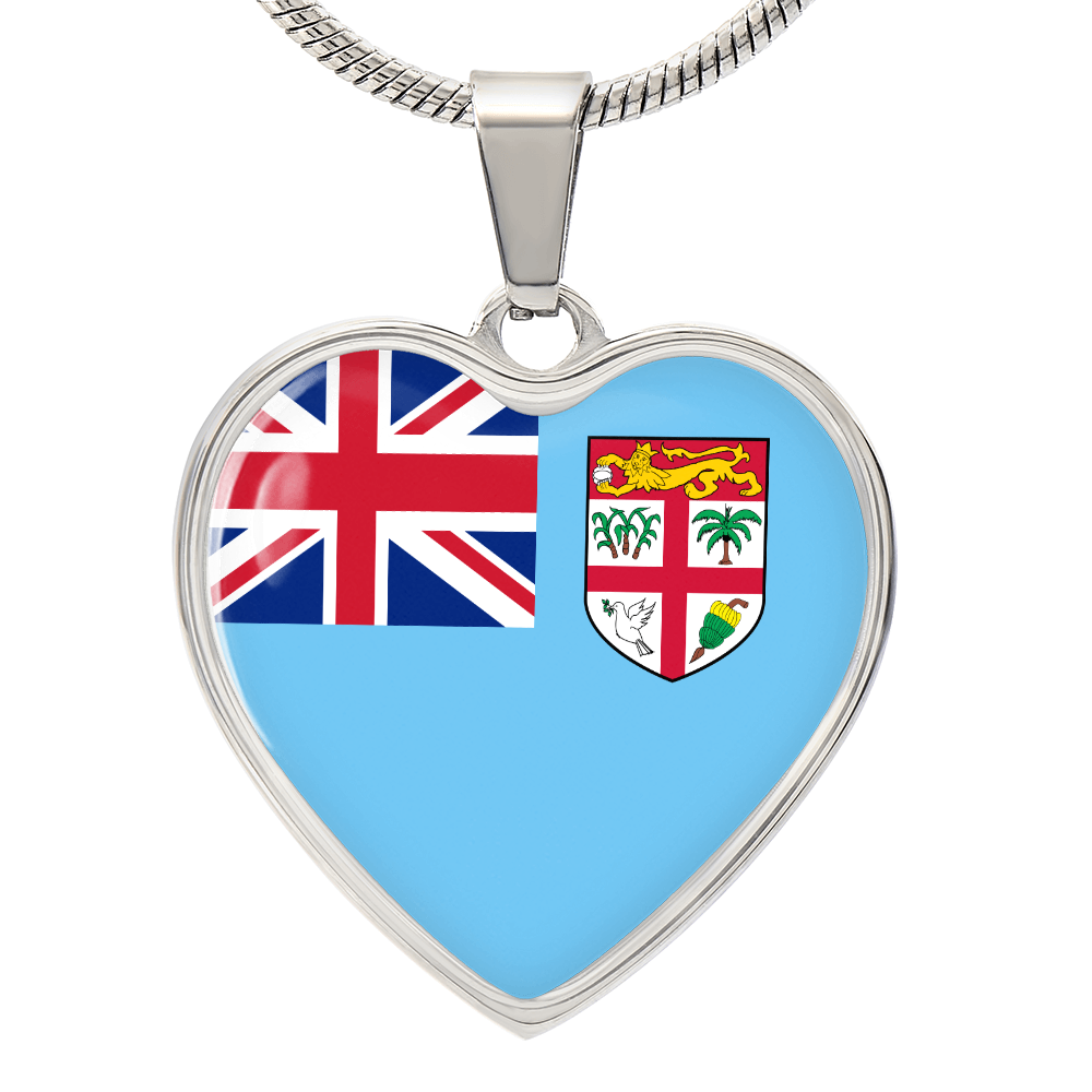 Fiji Flag Heart Necklace | Fiji Heart Pendant | Fiji Pride Jewelry | Fijian Flag Necklace | Patriotic Heart Charm | Gift for Fijians