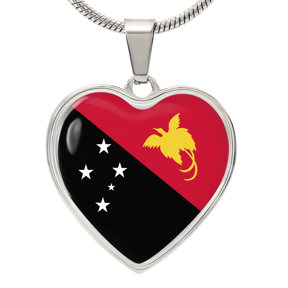 Papua New Guinea Flag Heart Necklace ID Pendant l Pride Gift for Men & Women