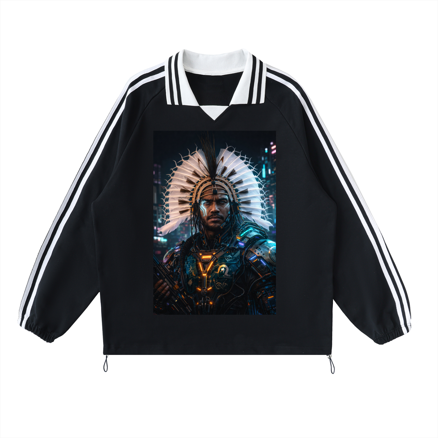 Contrast Striped Lapel Collar Sweatshirt