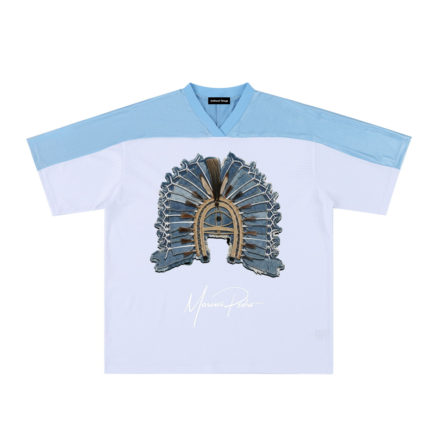 Denim Dhoeri Oversized Mesh V-Neck Soccer Jersey