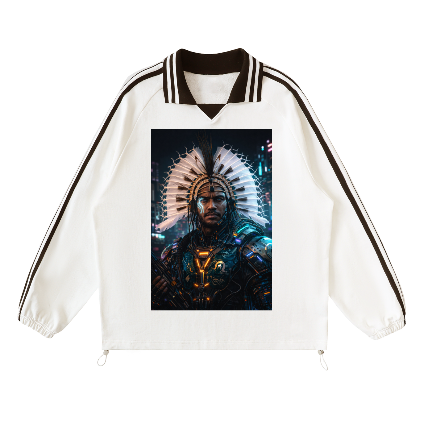 Contrast Striped Lapel Collar Sweatshirt