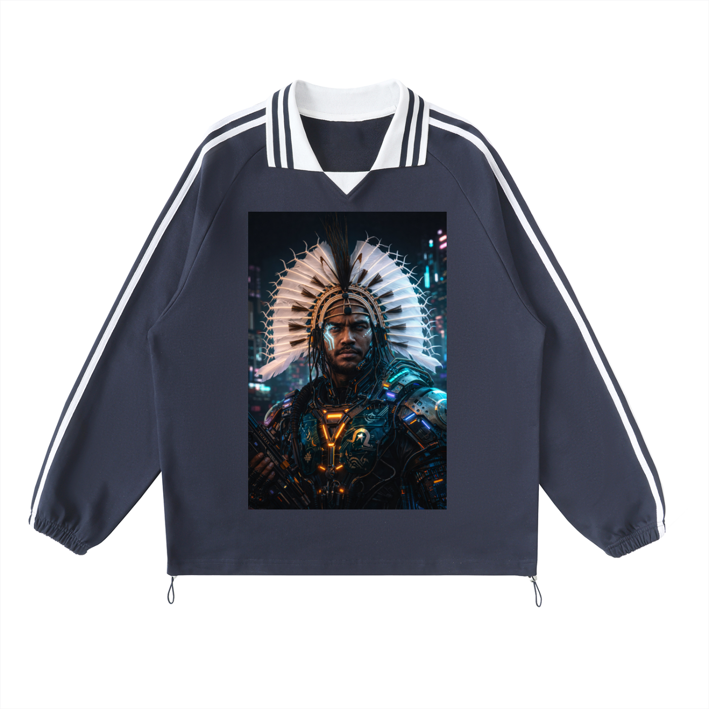 Contrast Striped Lapel Collar Sweatshirt