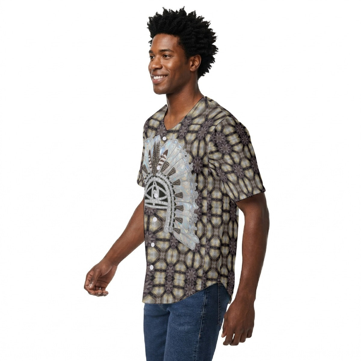 Dhoeri On Sea Mullet Pattern Design All-Over Print Men's Short Sleeve Baseball Jersey