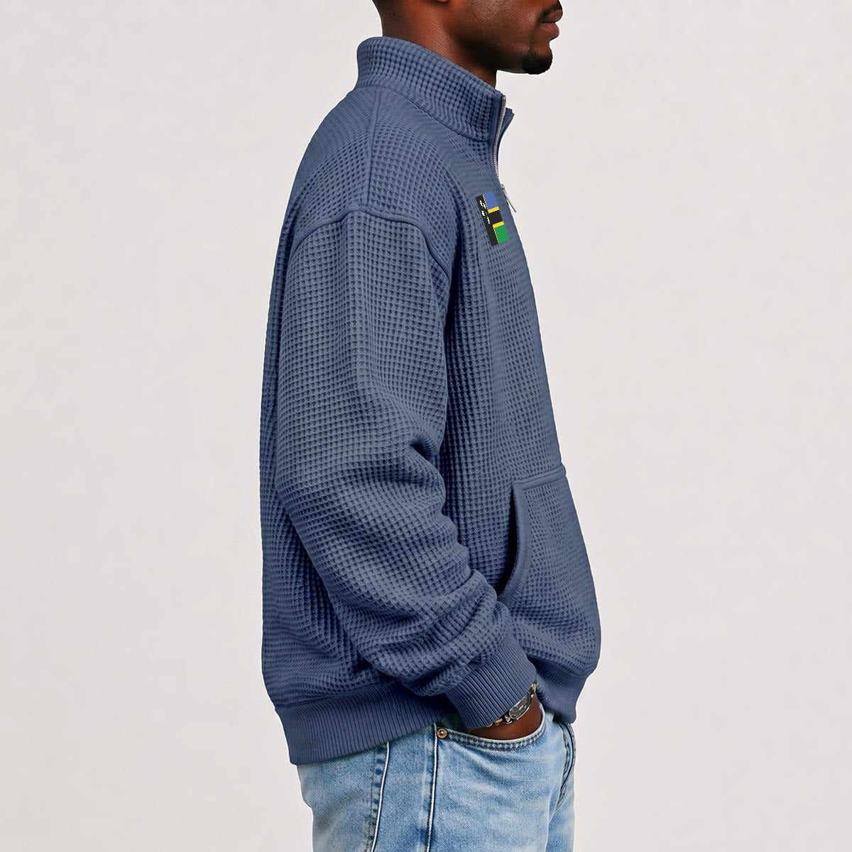 Australian South Sea Island, and Aboriginal Men's Waffle Knit Casual Sweatshirt With Half Zipper