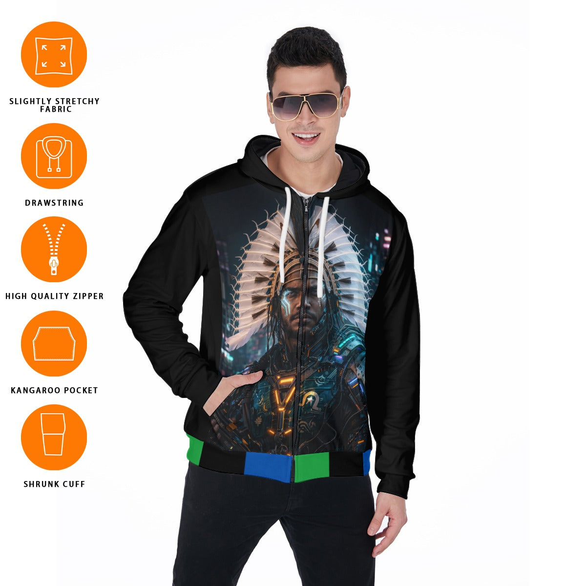 ZK Future Cyber Warrior Zip Up Hoodie With Pocket