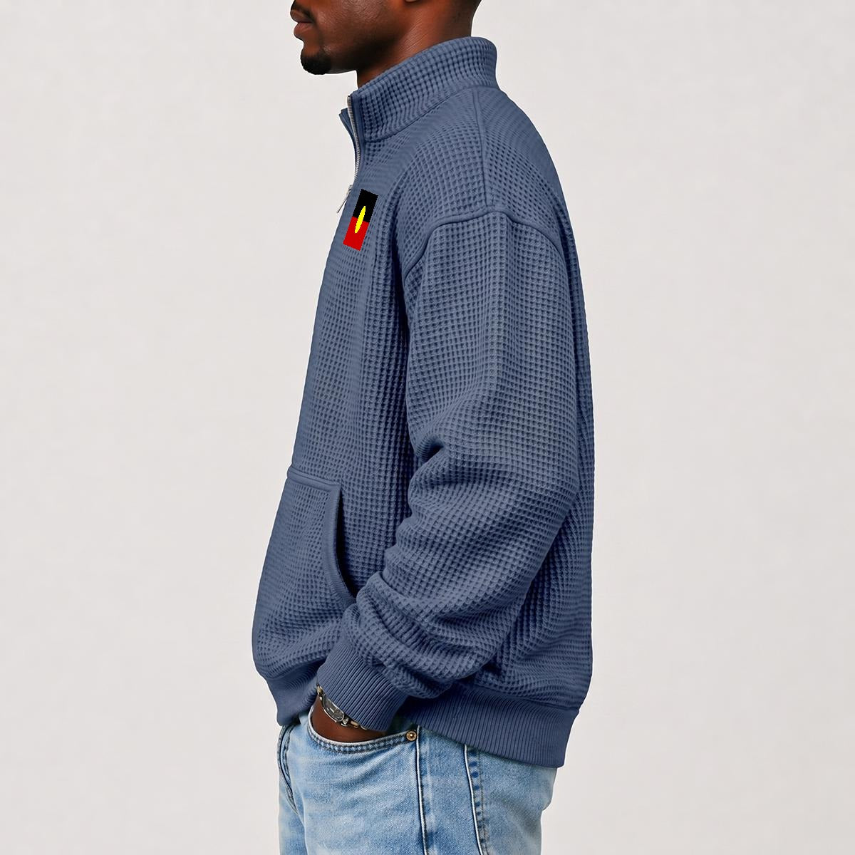 Australian South Sea Island, and Aboriginal Men's Waffle Knit Casual Sweatshirt With Half Zipper