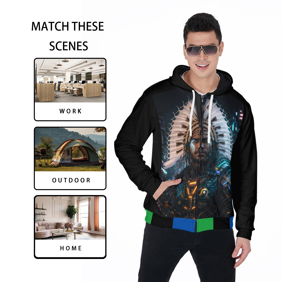 ZK Future Cyber Warrior Zip Up Hoodie With Pocket