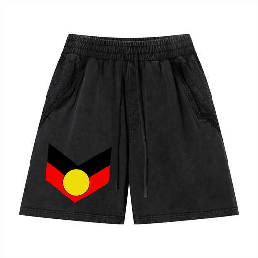 Aboriginal Unisex Vintage Wash Raw Edge Shorts