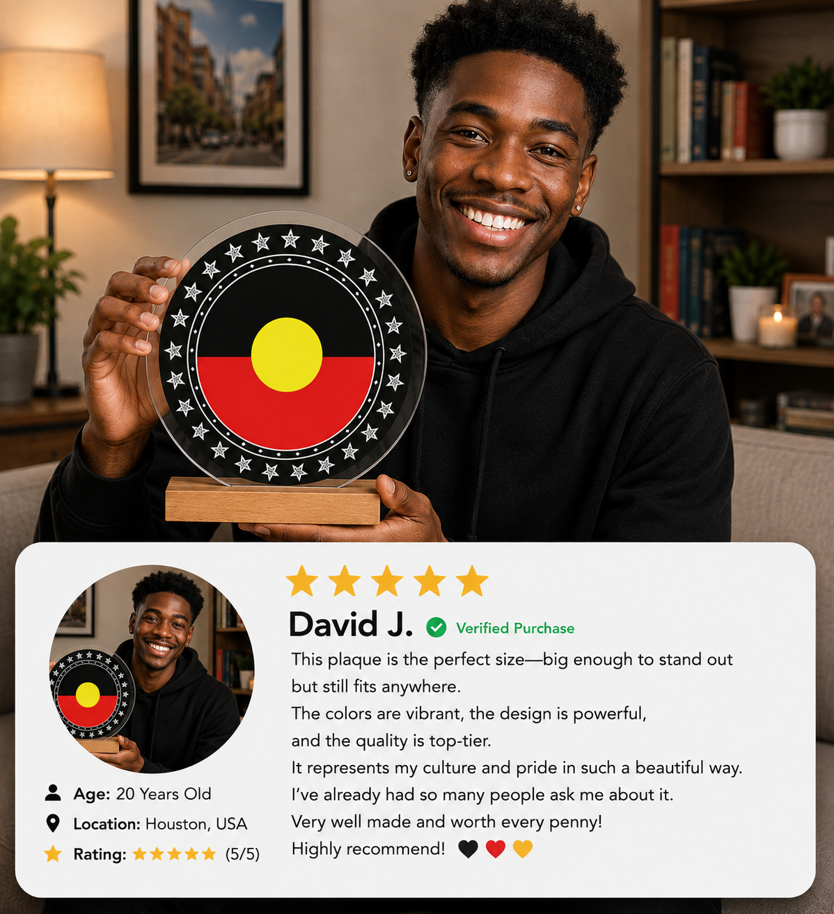 Australian Aboriginal Flag LED Acrylic Plaque | Indigenous Australian LED Lamp | Cultural Desk Decor | Acrylic LED Display