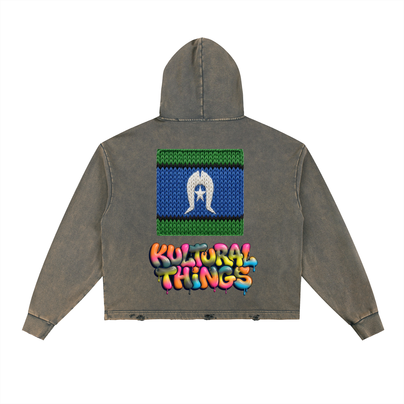 Knitted TSI Flag Kultural Things Vintage Washed Frayed-Hem Hoodie