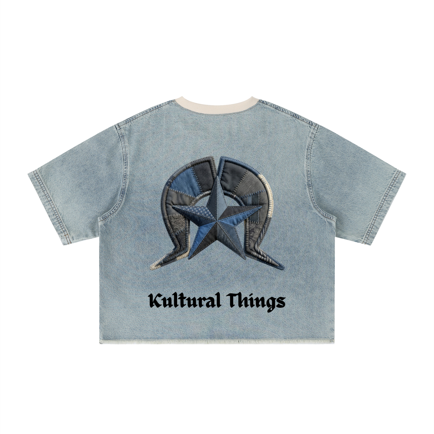 Unisex Vintage Wash Boxy Raw Hem Denim T-Shirt