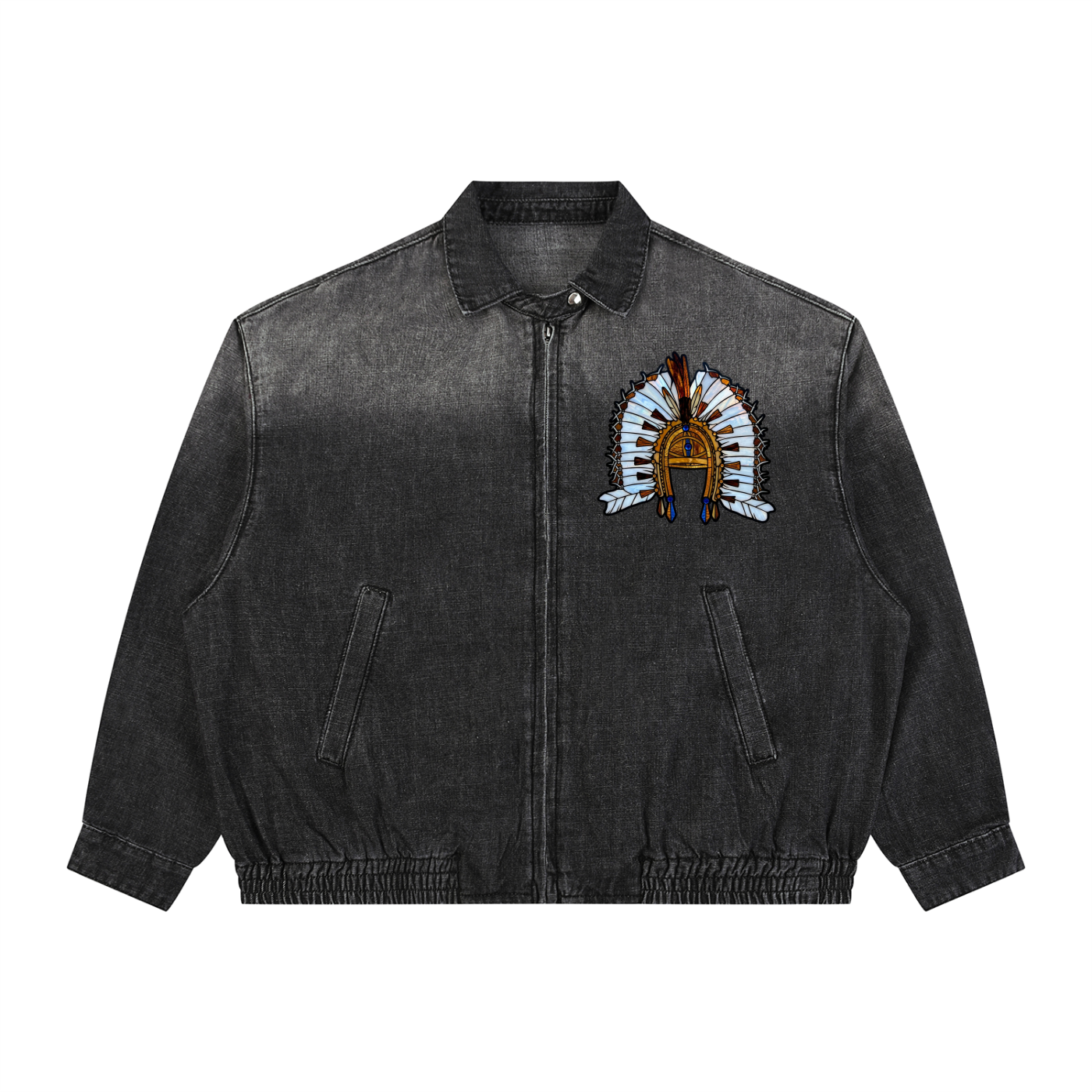 Unisex Vintage Wash Full-Zip Denim Jacket