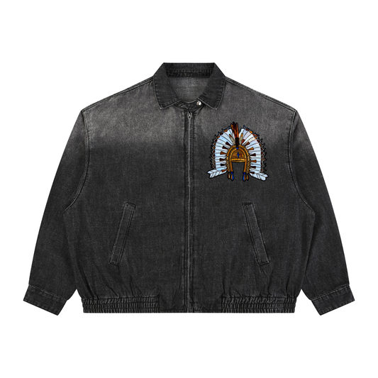 Unisex Vintage Wash Full-Zip Denim Jacket