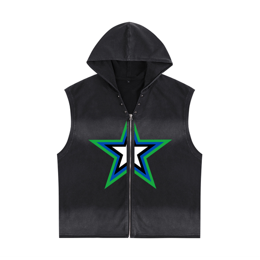 Vintage Washed Zip-Up Hooded Tank Top