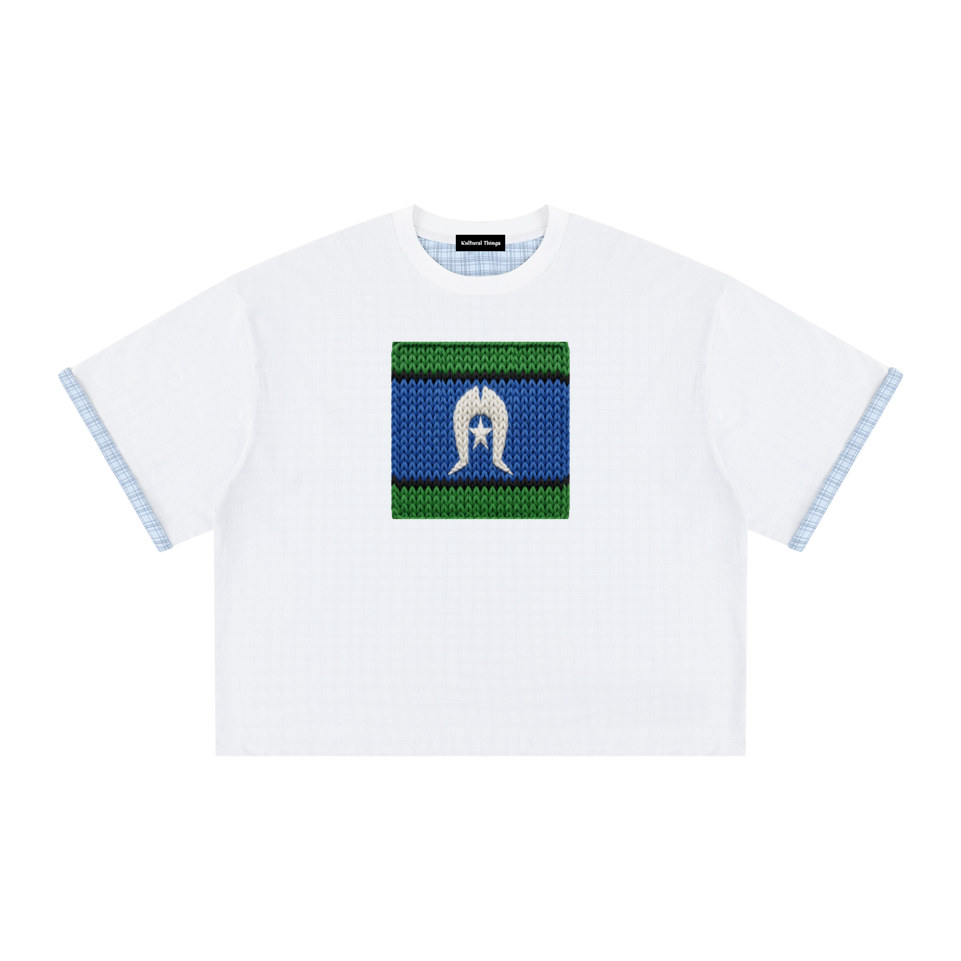 Unisex Boxy Plaid-Lined Double-Face T-Shirt