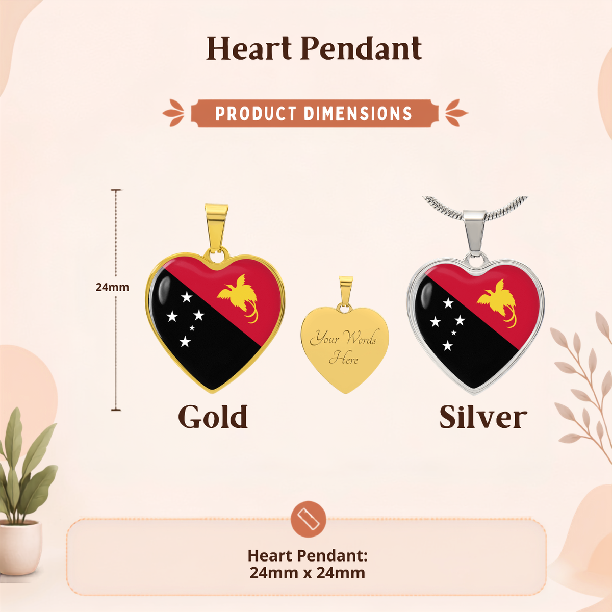 Papua New Guinea patriotic heart necklace
