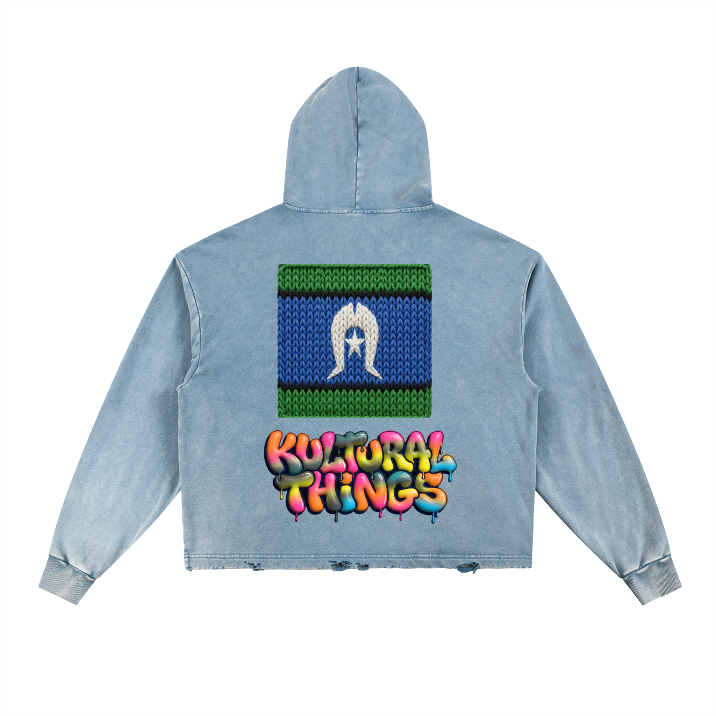 Knitted TSI Flag Kultural Things Vintage Washed Frayed-Hem Hoodie
