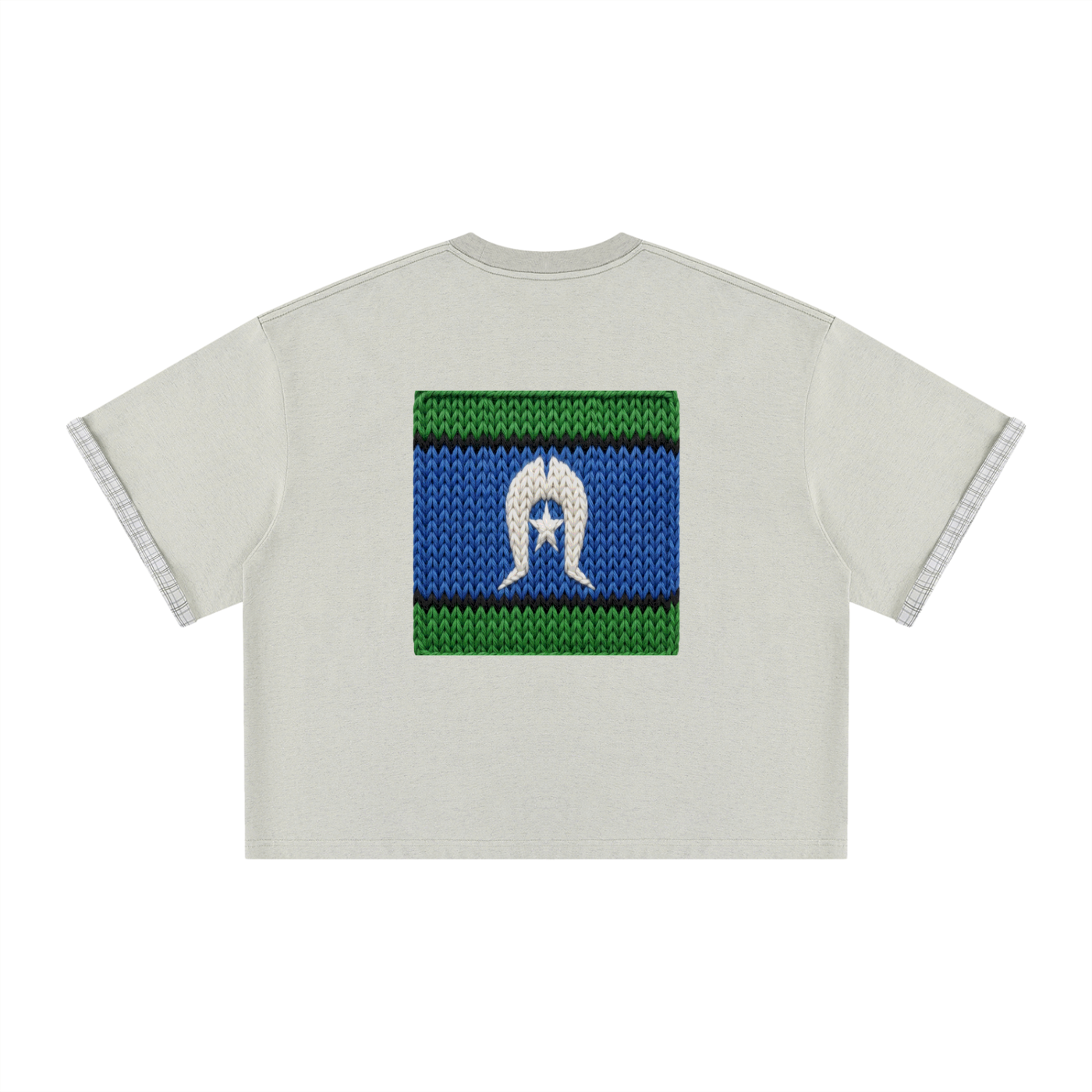Unisex Boxy Plaid-Lined Double-Face T-Shirt