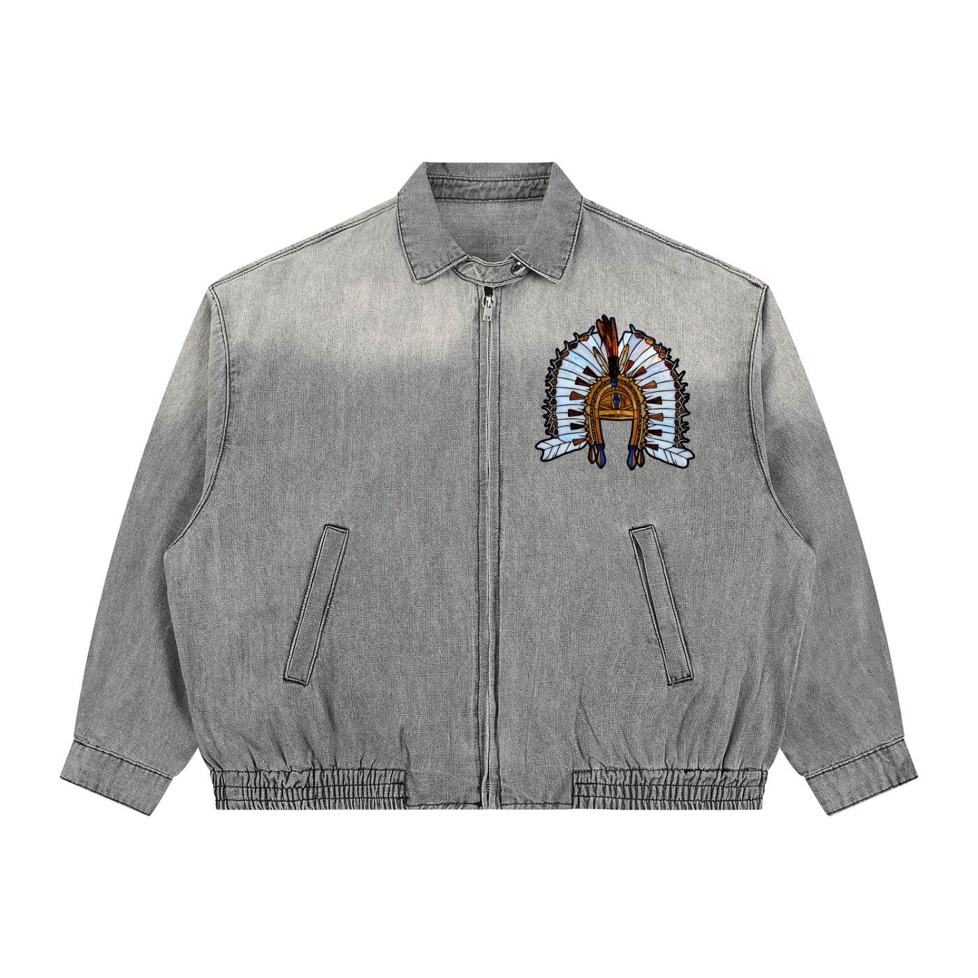 Unisex Vintage Wash Full-Zip Denim Jacket