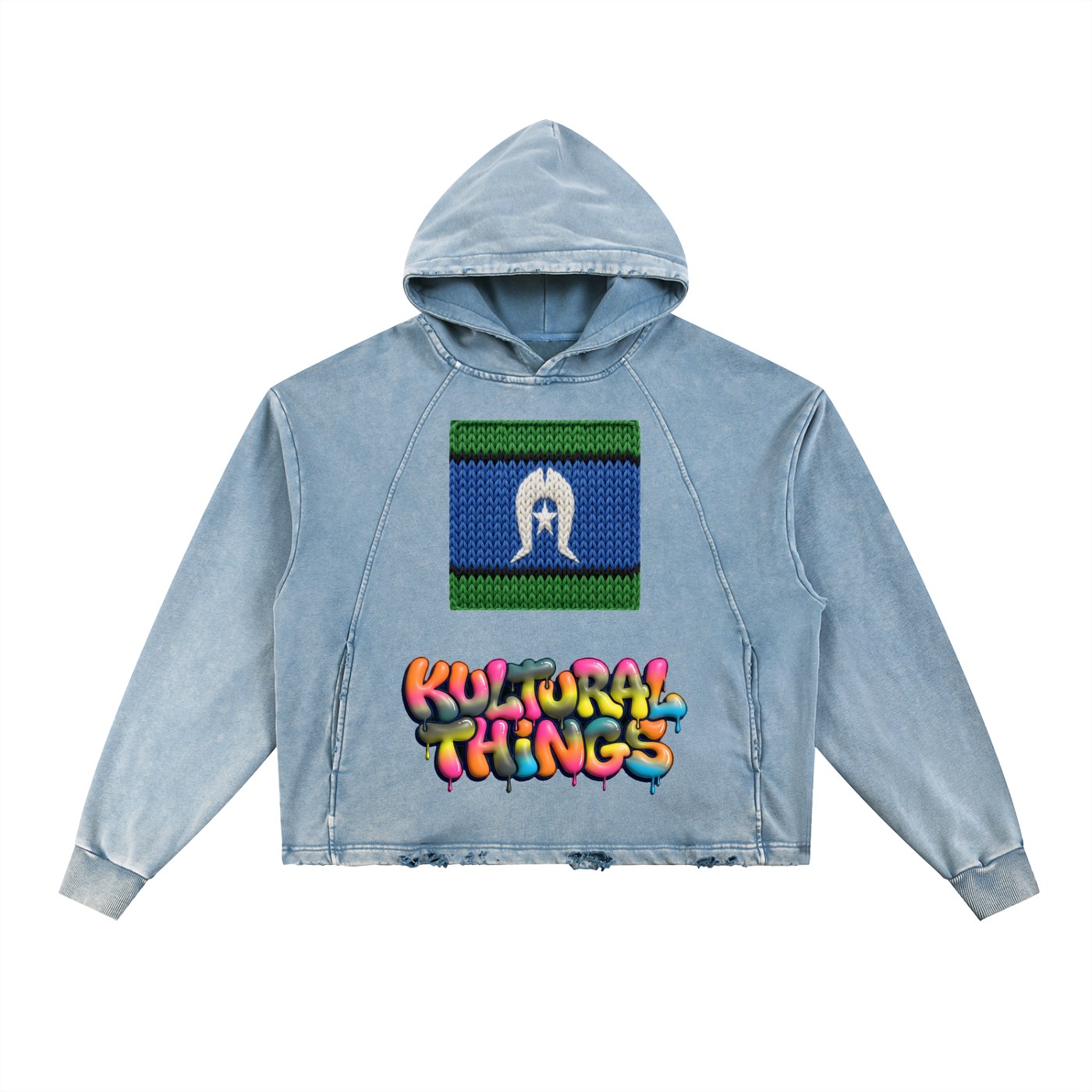 Knitted TSI Flag Kultural Things Vintage Washed Frayed-Hem Hoodie
