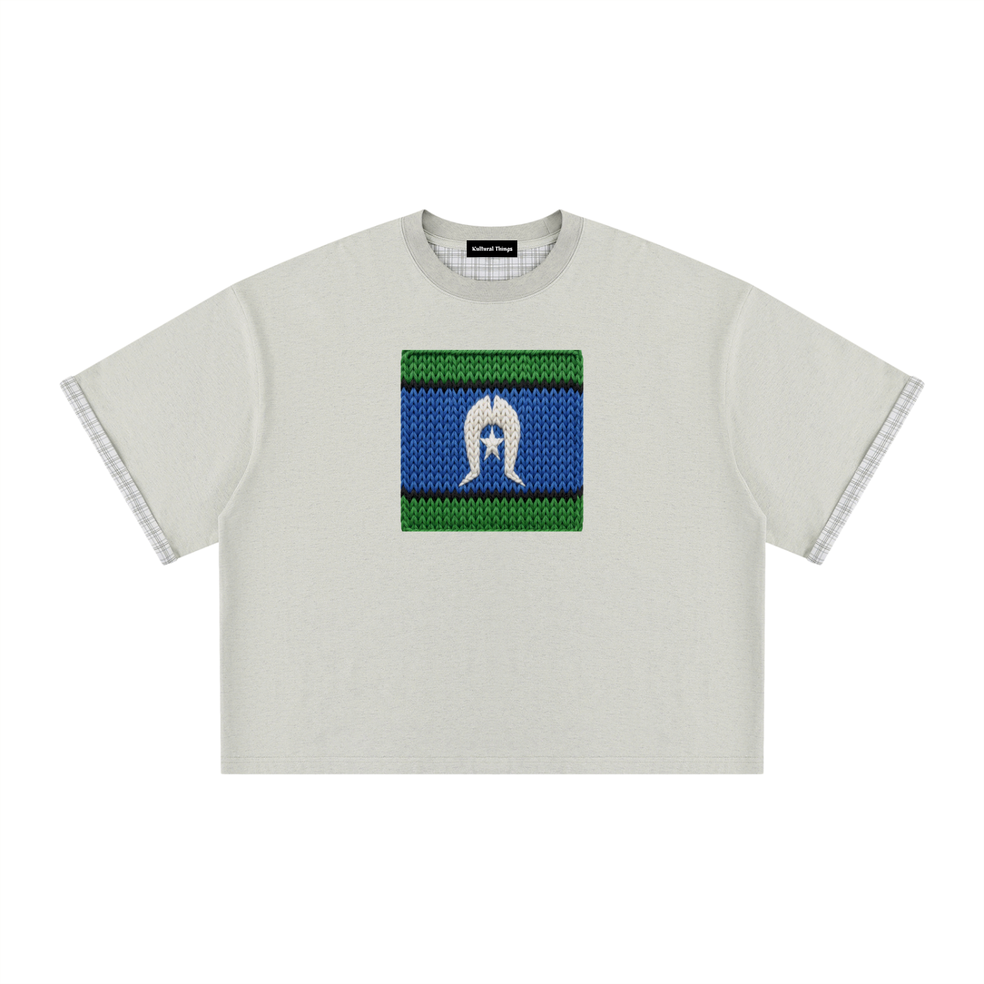 Unisex Boxy Plaid-Lined Double-Face T-Shirt