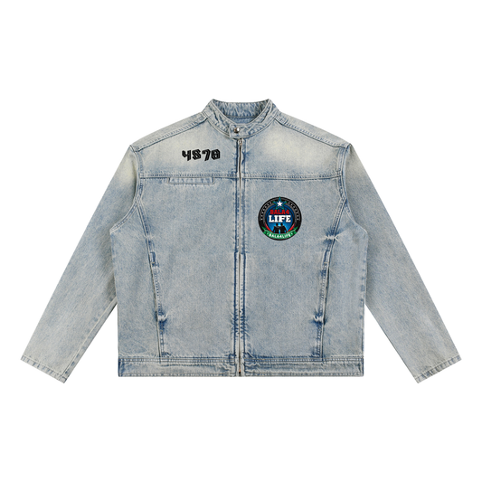 Vintage Wash Zip Denim Jacket