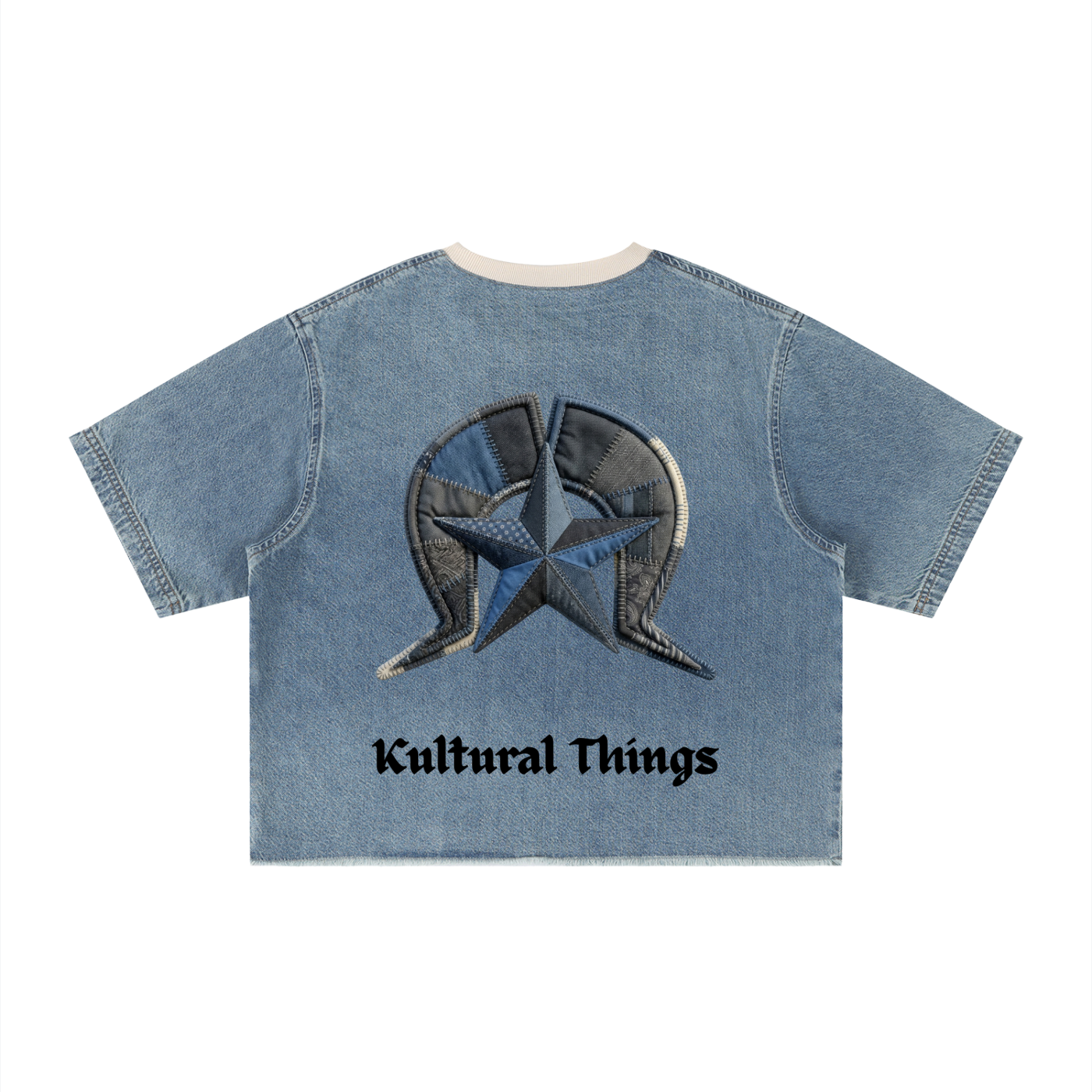 Unisex Vintage Wash Boxy Raw Hem Denim T-Shirt