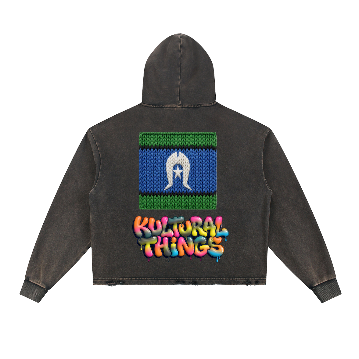 Knitted TSI Flag Kultural Things Vintage Washed Frayed-Hem Hoodie