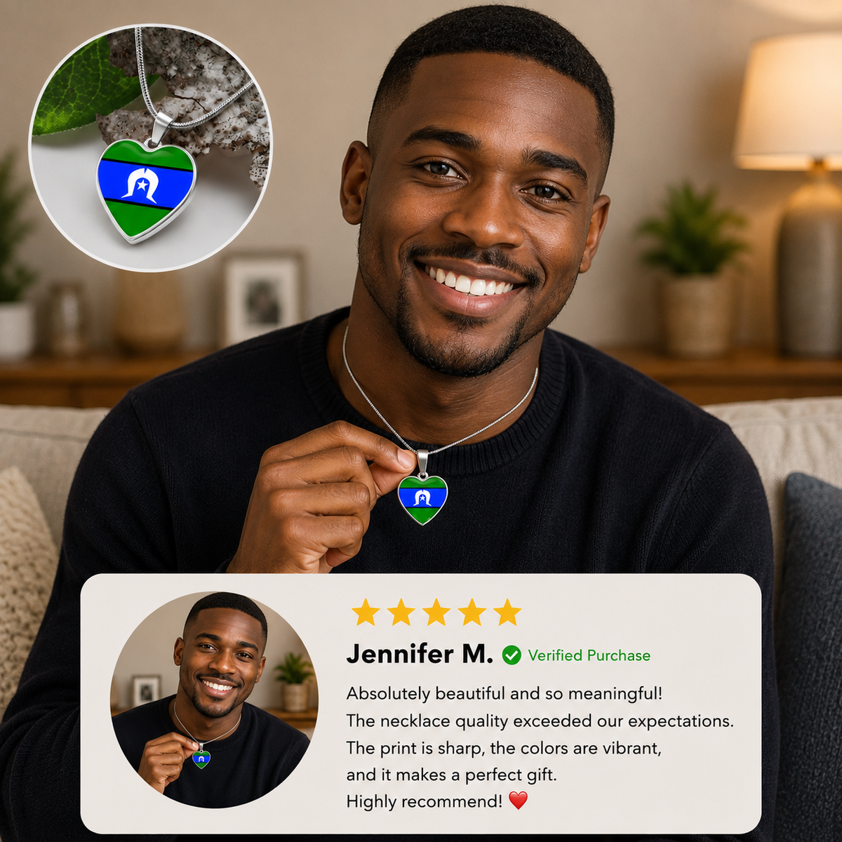 Torres Strait Islander Flag  Necklace  Heart Pendant | Islander Pride Gift for Men & Women