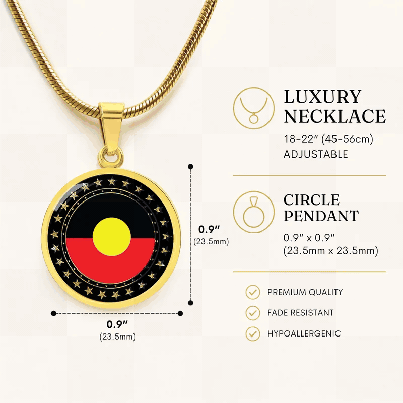 Australian Aboriginal Flag Round Pendant Necklace | Indigenous Australian Jewelry | Cultural Gift