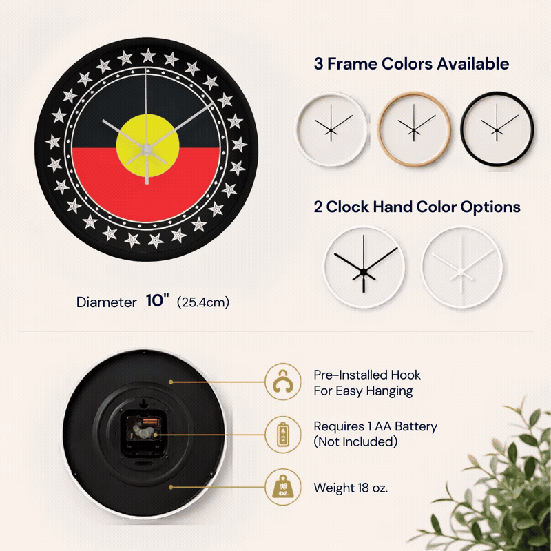 Australian Aboriginal Flag Wall Clock | Indigenous Australian Wall Clock | Aboriginal Pride Home Decor | Cultural Gift