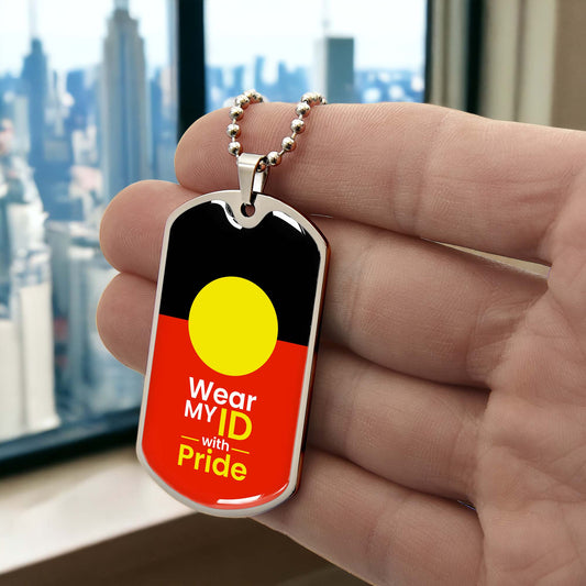 Australian Aboriginal Flag Dog Tag Necklace | Wear My ID With Pride | Patriotic Military Pendant Gift