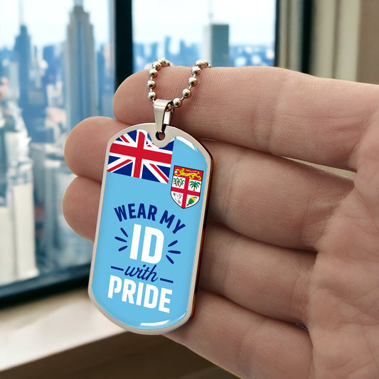 Fiji Flag Dog Tag Necklace | Wear My ID With Pride | Military Style Patriotic Pendant Gift