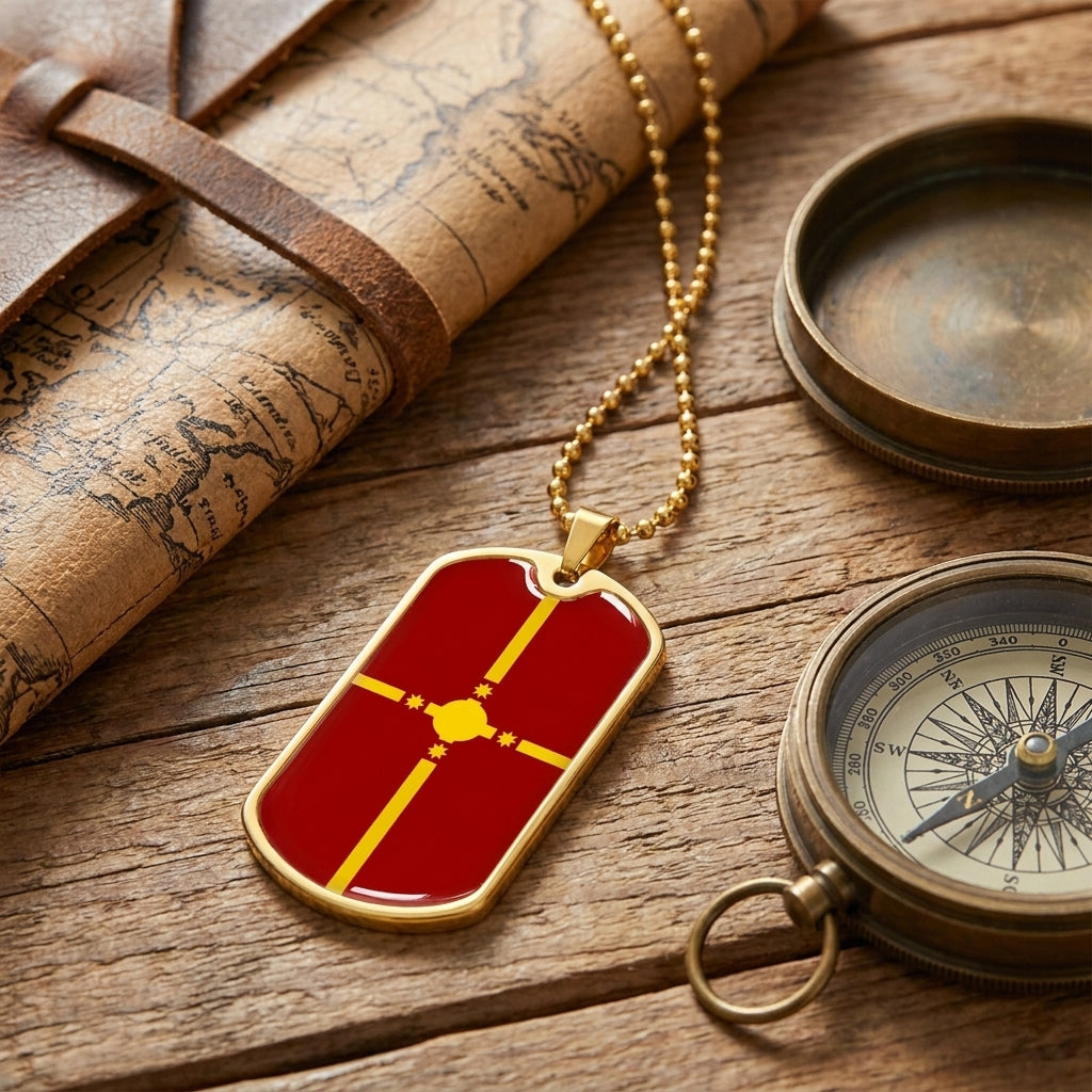 Rotuma Flag Gold Dog Tag Necklace | Rotuman Pride Pendant | Gold Stainless Steel Flag Necklace | Rotuma Heritage Jewelry | Gift for Rotumans