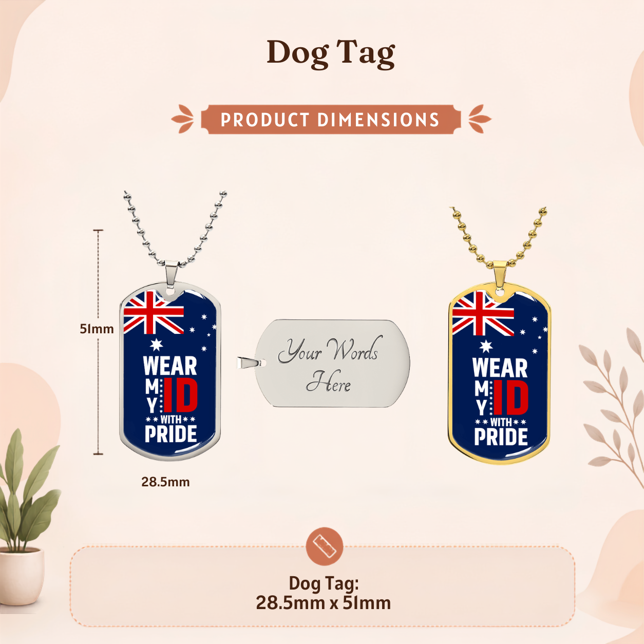 Australia Flag Dog Tag Necklace | Military ID Pendant | Wear My ID With Pride Patriotic Gift