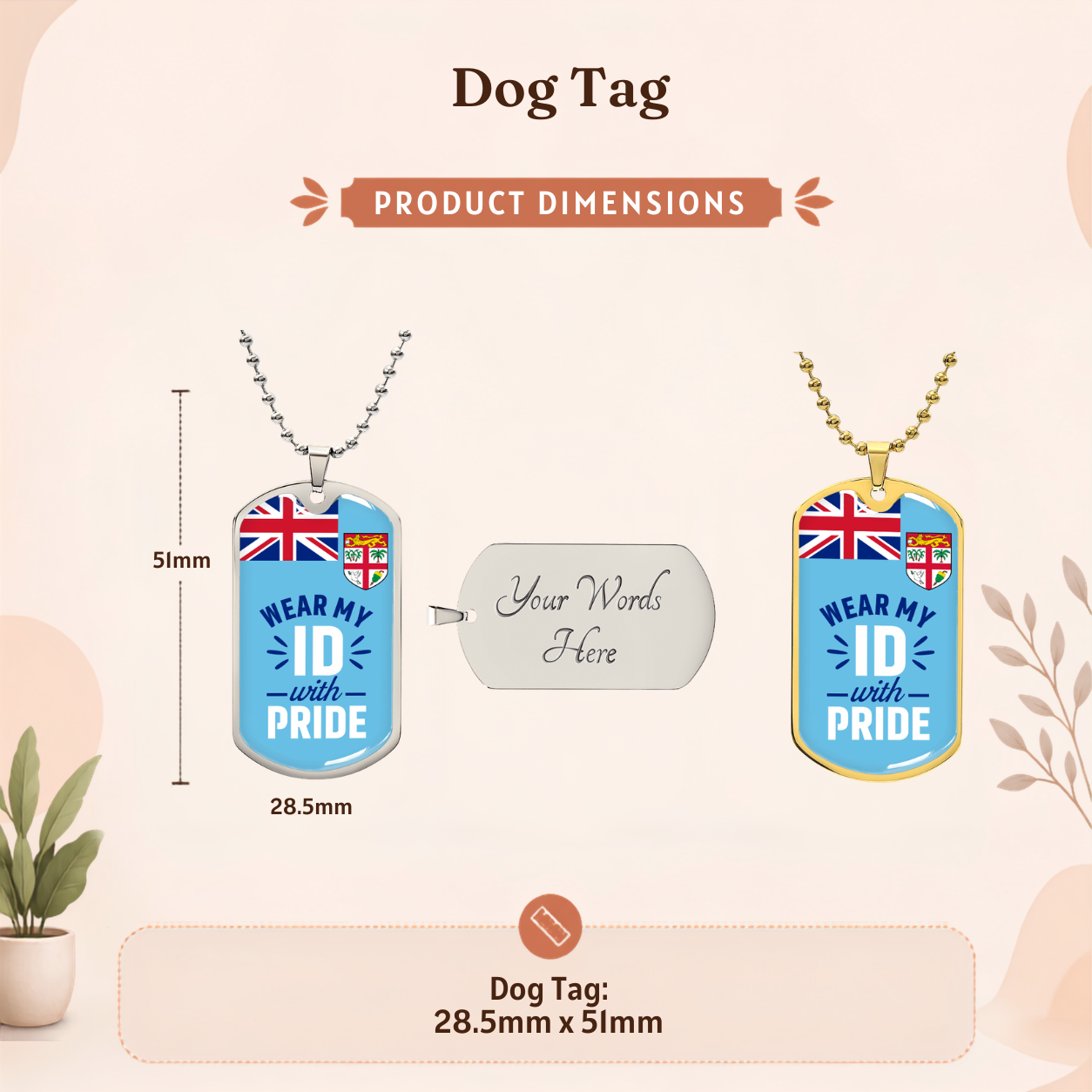 Fiji Flag Dog Tag Necklace | Wear My ID With Pride | Military Style Patriotic Pendant Gift