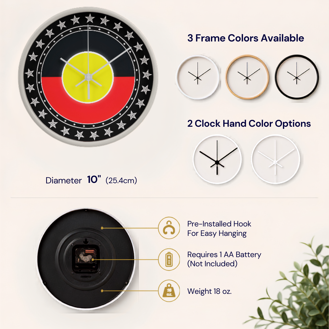 Australian Aboriginal Flag Wall Clock | Australia Cultural Wall Clock | Round Silent Wall Clock