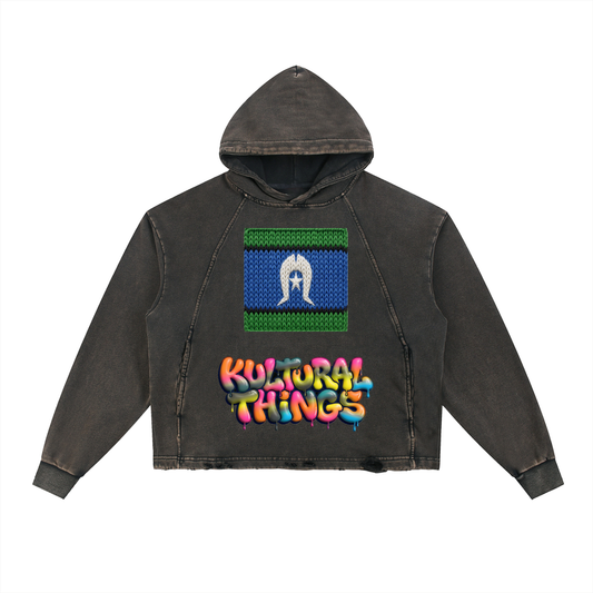 Knitted TSI Flag Kultural Things Vintage Washed Frayed-Hem Hoodie