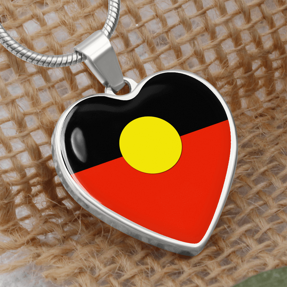 Australian Aboriginal Flag Heart Necklace | Indigenous Pride Heart Pendant| Australia Cultural Gift | Heart Charm Necklace