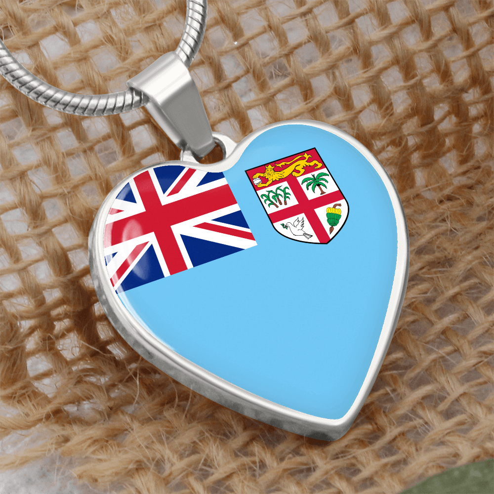 Fiji Flag Heart Necklace | Fiji Heart Pendant | Fiji Pride Jewelry | Fijian Flag Necklace | Patriotic Heart Charm | Gift for Fijians