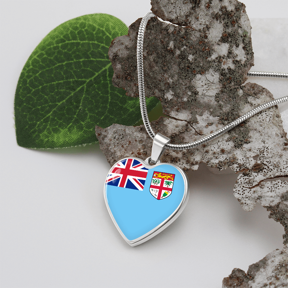 Fiji Flag Heart Necklace | Fiji Heart Pendant | Fiji Pride Jewelry | Fijian Flag Necklace | Patriotic Heart Charm | Gift for Fijians