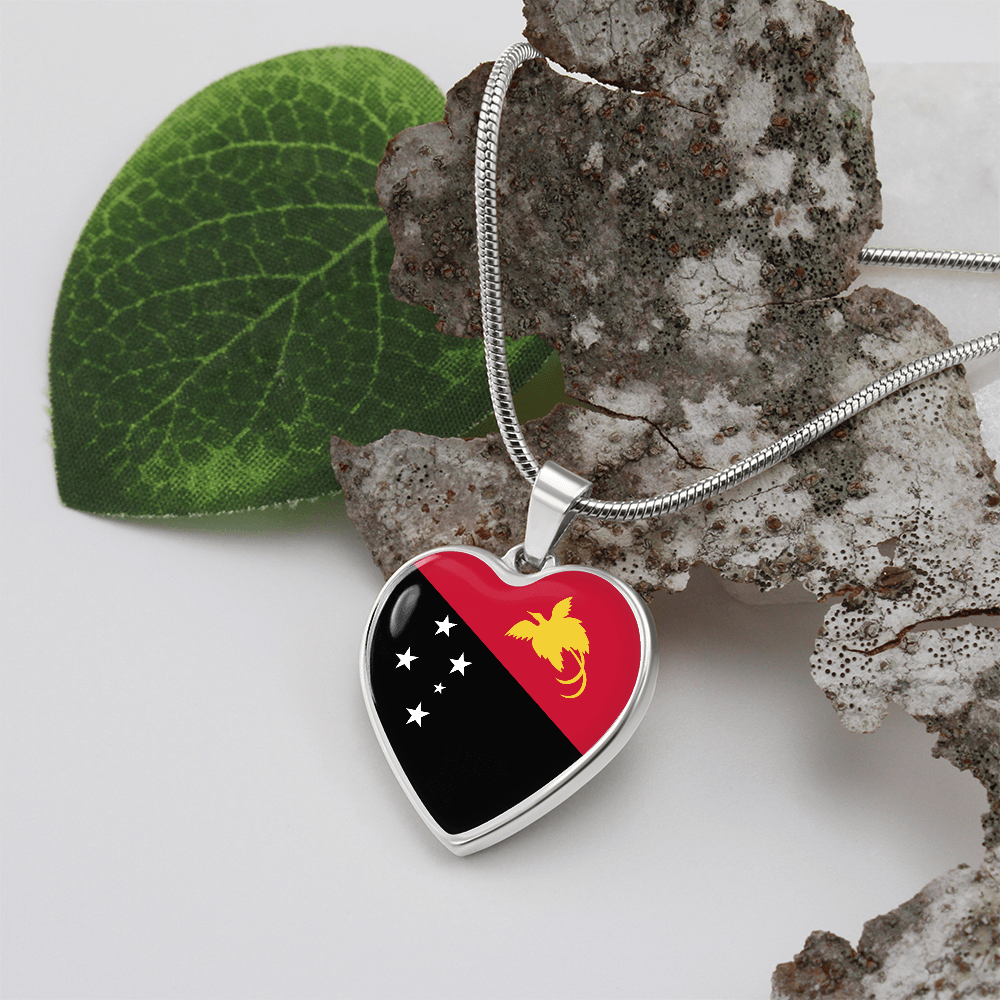 Papua New Guinea Flag Heart Necklace  ID Pendant l Pride Gift for Men & Women
