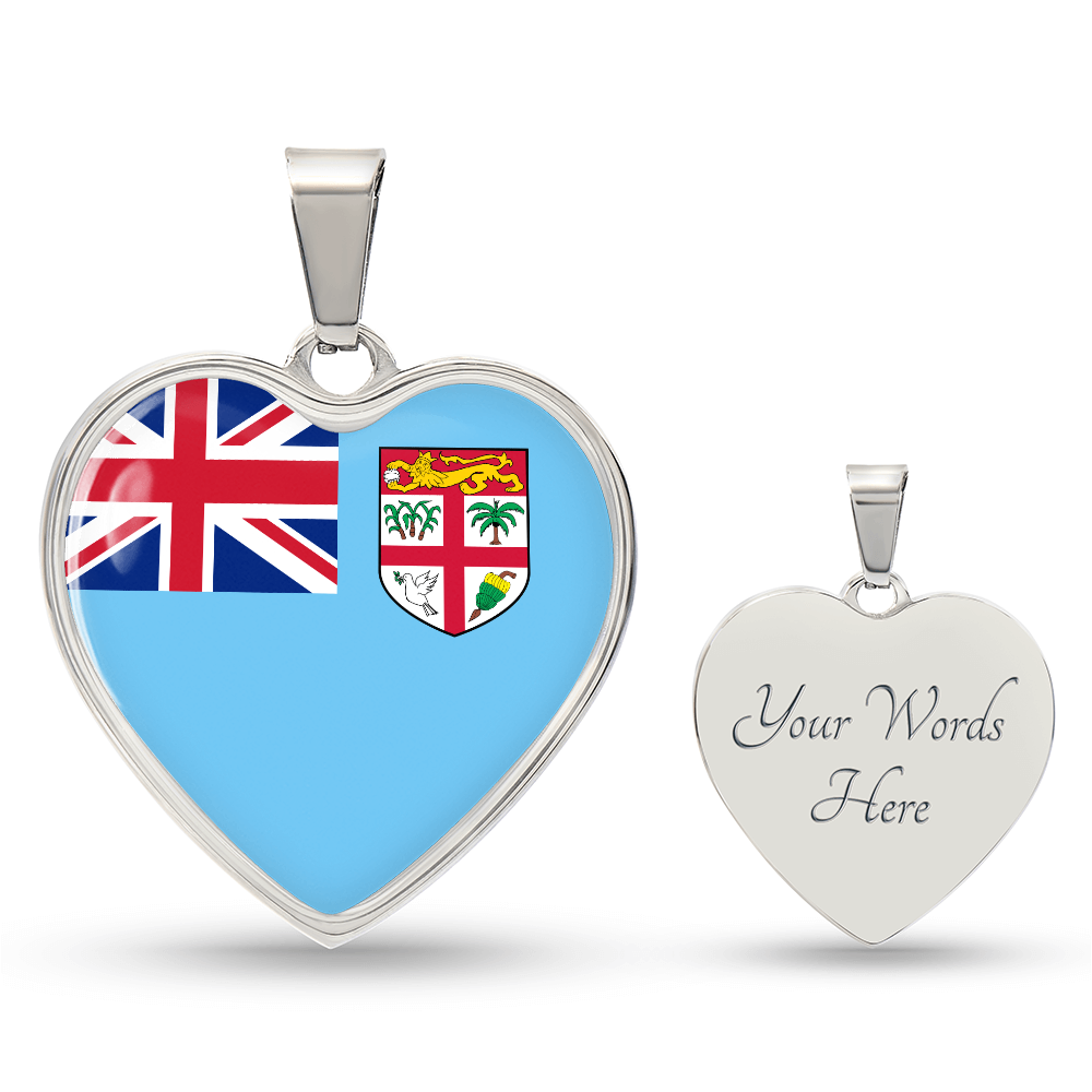 Fiji Flag Heart Necklace | Fiji Heart Pendant | Fiji Pride Jewelry | Fijian Flag Necklace | Patriotic Heart Charm | Gift for Fijians