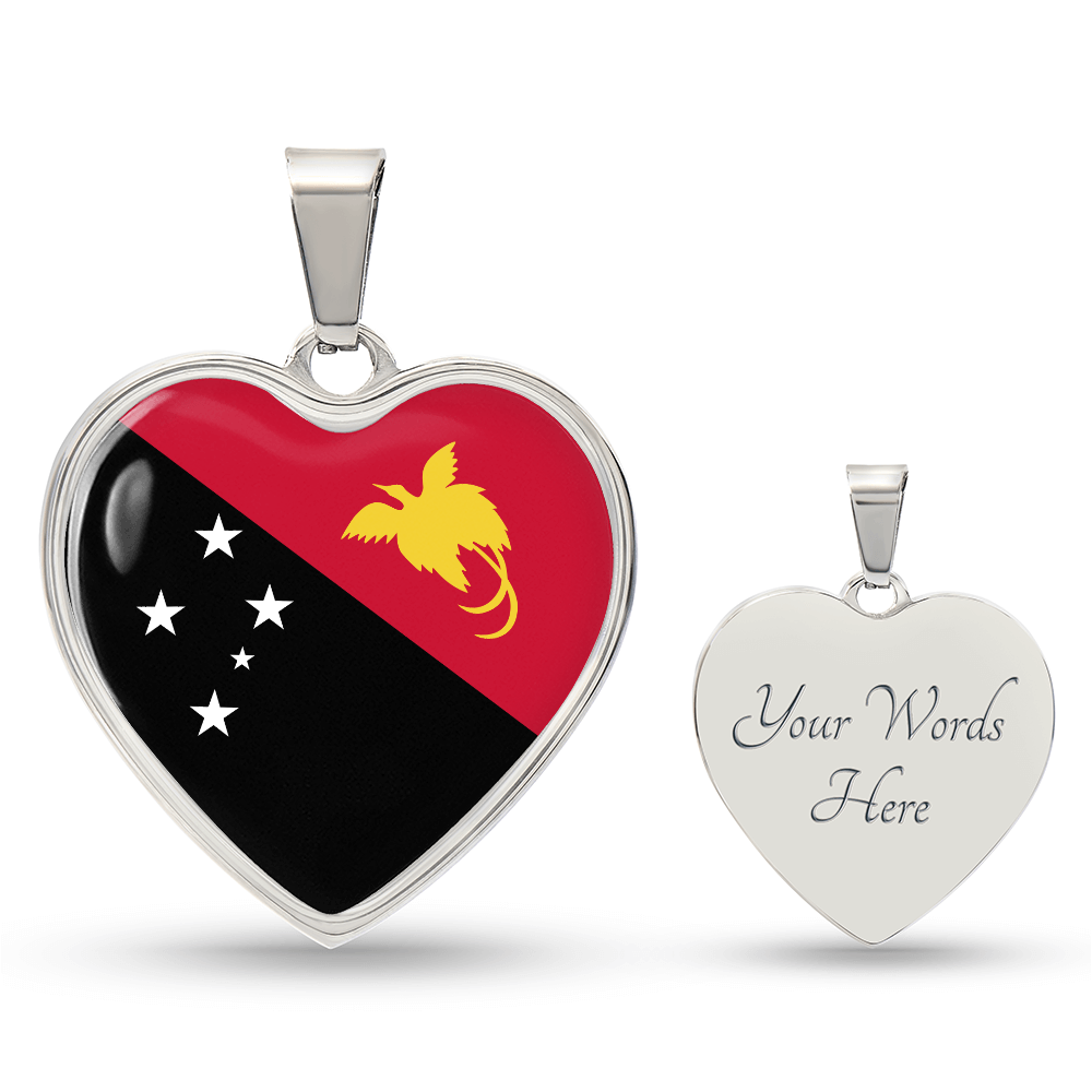 Papua New Guinea Flag Heart Necklace  ID Pendant l Pride Gift for Men & Women