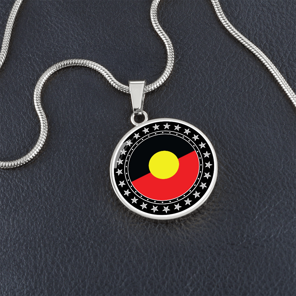 Australian Aboriginal Flag Round Pendant Necklace | Indigenous Australian Jewelry | Cultural Gift