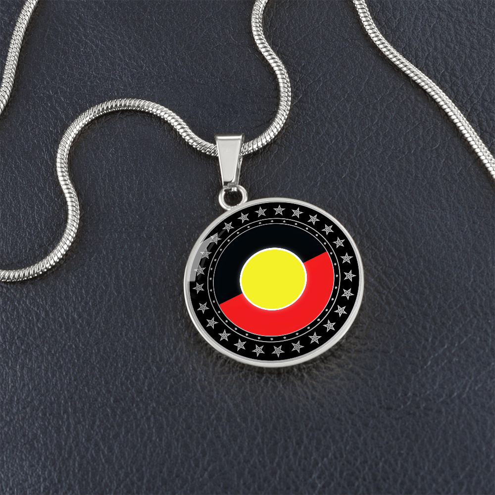 Australian Aboriginal Flag Round Pendant Necklace |Australia Cultural Pendant | Circle Charm Gift