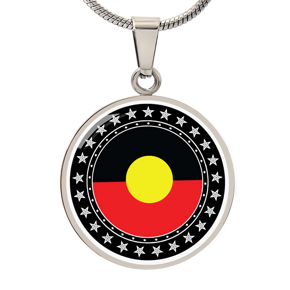 Australian Aboriginal Flag Round Pendant Necklace | Indigenous Australian Jewelry | Cultural Gift