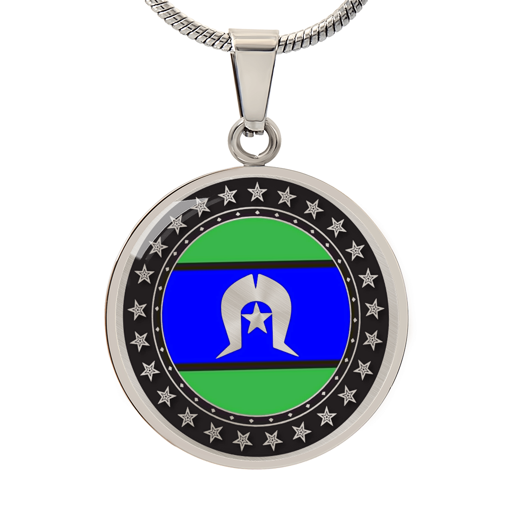 Torres Strait Islander Flag Round Pendant Necklace| Torres Strait Islander Jewelry | Cultural Circle Pendant Gift