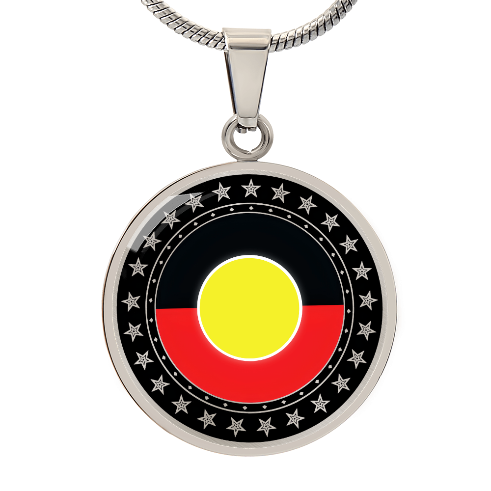 Australian Aboriginal Flag Round Pendant Necklace |Australia Cultural Pendant | Circle Charm Gift