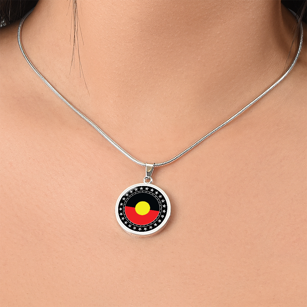 Australian Aboriginal Flag Round Pendant Necklace | Indigenous Australian Jewelry | Cultural Gift